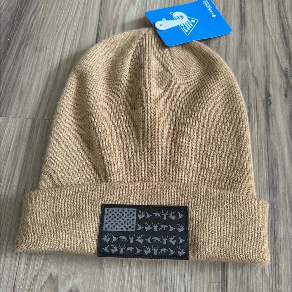 Columbia PFG Tan Beanie with Patch NWT